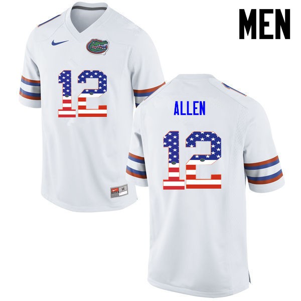 Florida Gators Men #12 Jake Allen College Football USA Flag Fashion White